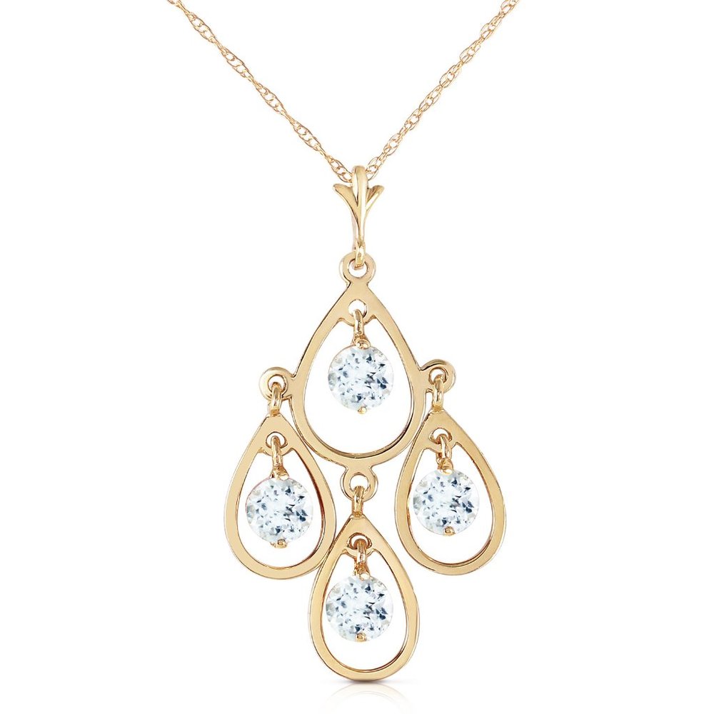 14K. SOLID GOLD NECKLACE WITH NATURAL AQUAMARINES - Picture 2 of 7